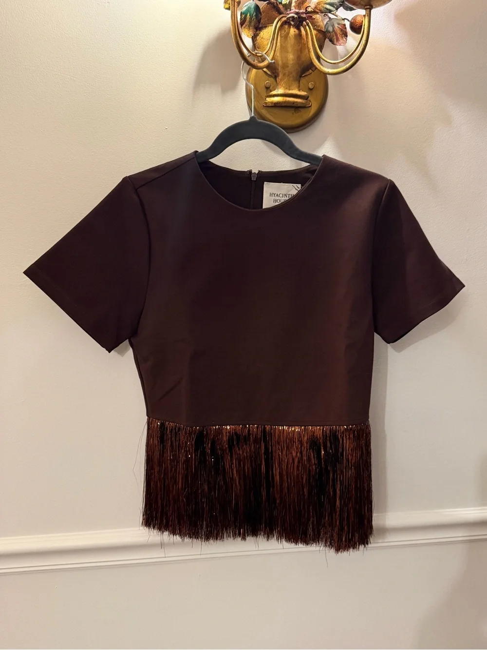HYACINTH HOUSE :: NWT :: Bronze Metallic Fringe Short Sleeve Top - Picture 5 of 8